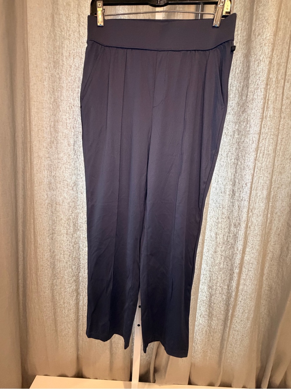 HALARA Navy Wide-Leg Waffle Knit Pull-On Pants